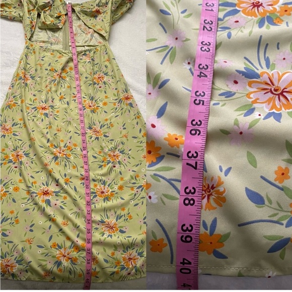 NWT Floral Cut Out Stomach Puffed Sleeve Midi Dress - Picture 8 of 14